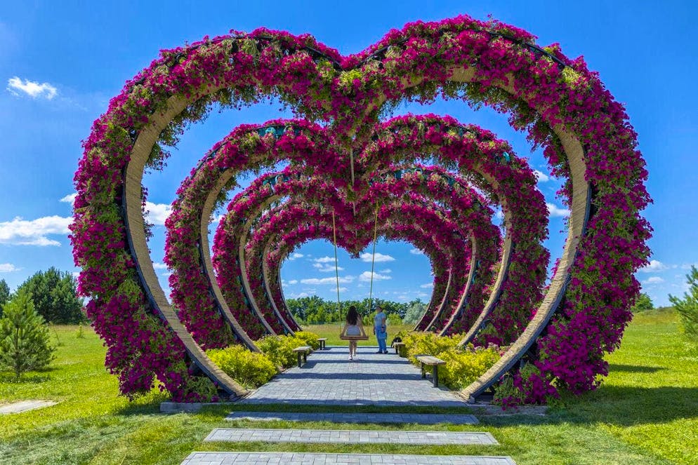 Blooming splendor in dark times: Kiev defies the hardships of war. Hearty: A woman swings in Dobro Park in the village of Motyshyn in the Kiev region on June 26, 2024.