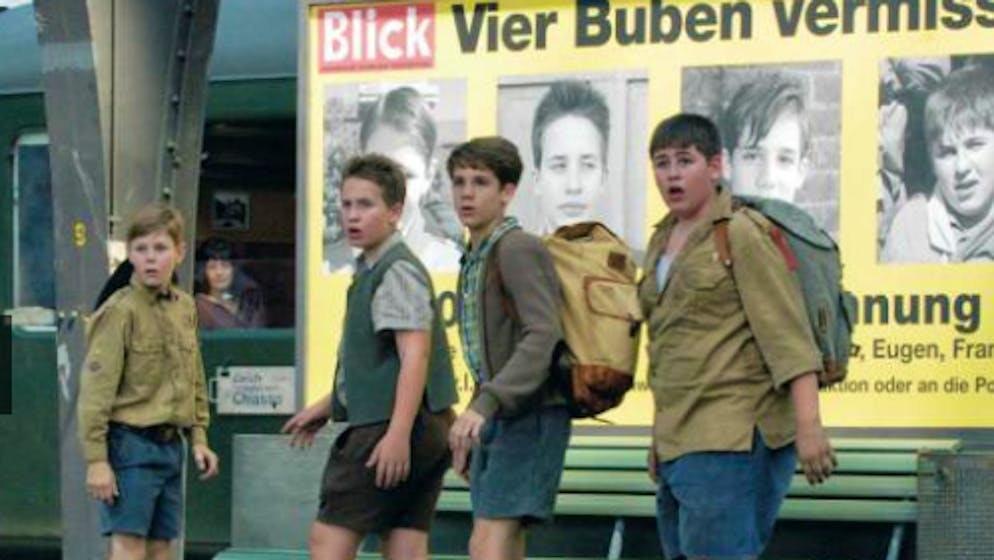 Sie waren die vier Freunde im Film von Michael Steiner (von links nach rechts): Dominic Hänni («Bäschteli»), Janic Halioua («Wrigley»), Manuel Häberli («Eugen») und Alex Niederhäuser («Eduard»).