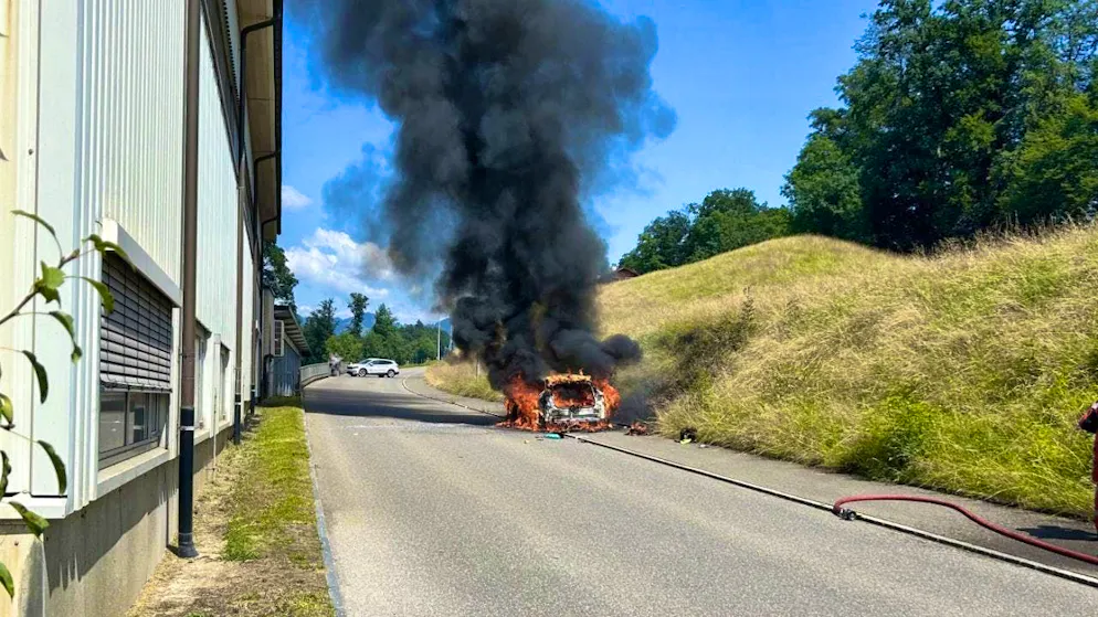 Shortly after the driver got out, the electric car started to burn.