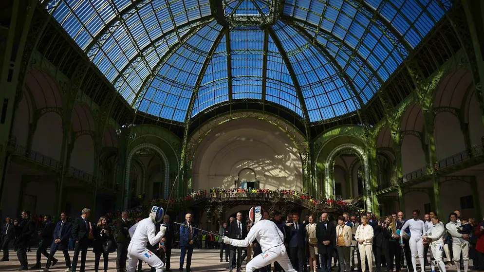 Eiffel Tower, Versailles, Tahiti - iconic sports venues - Gallery. The Grand Palais is the spectacular backdrop for the fencers.