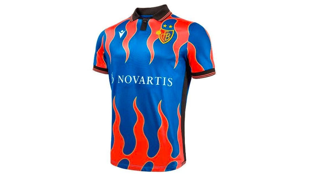 The kits of the Super League clubs 2024/25. FC Basel's home kit is a fiery affair.
