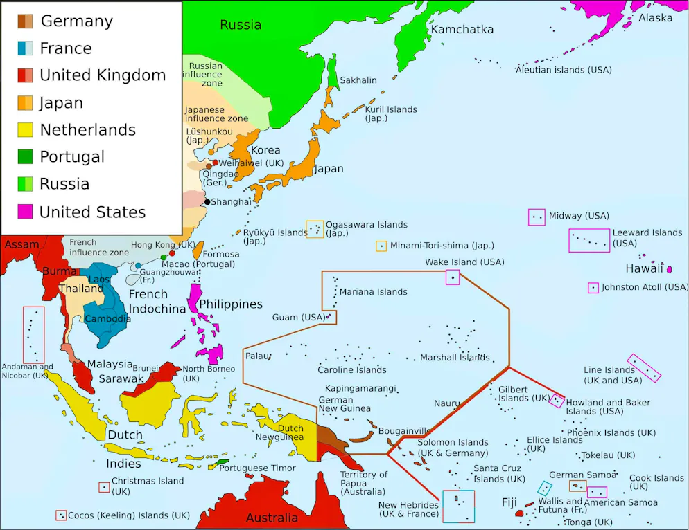 Palau lies in the far west of the German Empire's South Sea territories.