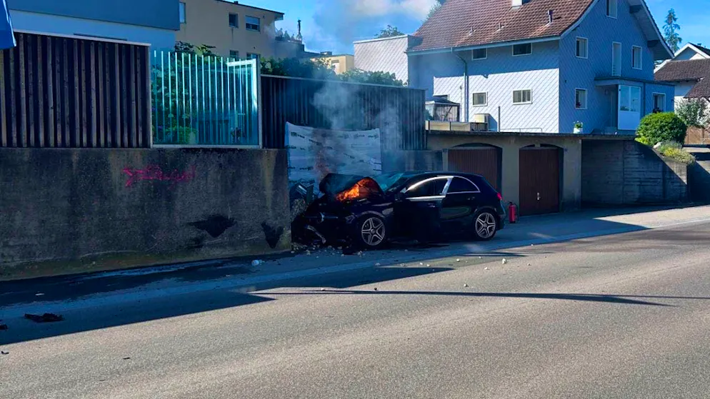 The car caught fire after the accident.
