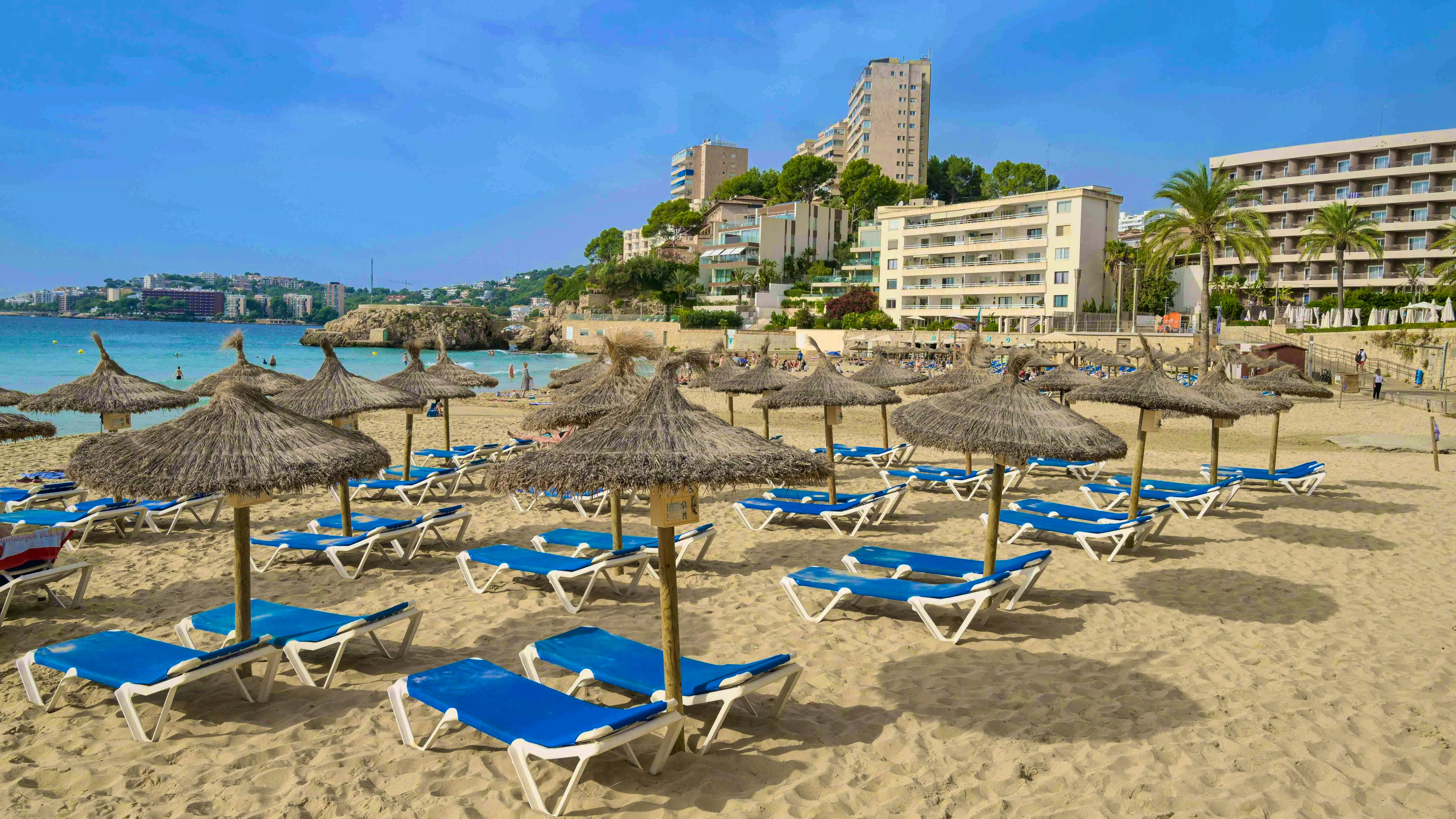 Vacations on Mallorca. Luxury sun loungers on Palma beach - at hefty prices - launched this year