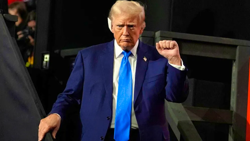 Republican presidential candidate and former US President Donald Trump leaves the Fiserv Forum after the second day of the Republican National Convention 2024. Photo: Carolyn Kaster/AP