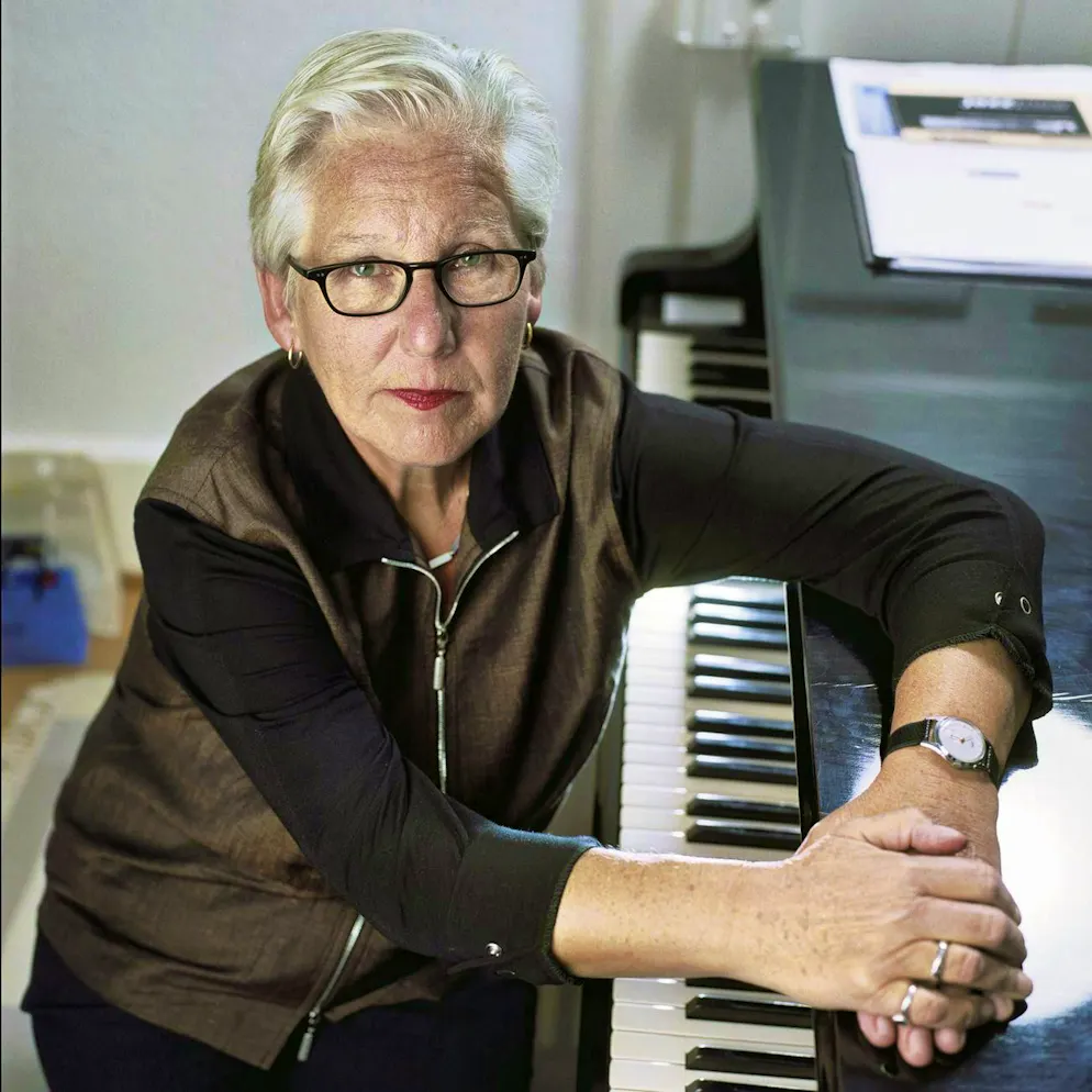 Swiss jazz musician and pianist Irene Schweizer sits at her grand piano in Zurich, October 18, 2005.