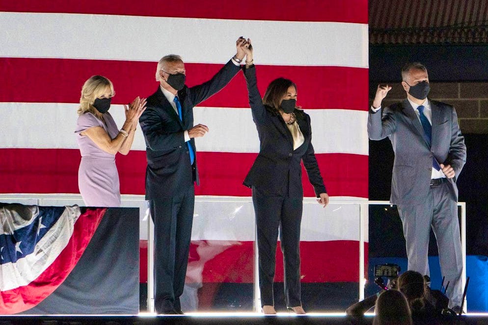 Biden and Harris at the 2020 party conference.