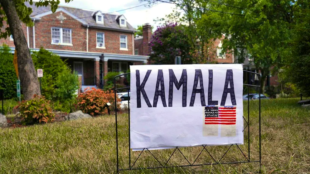 A homemade poster in a garden in Washington on Sunday: there are still no pre-printed election posters for US Vice President Kamala Harris, who wants to become the Democratic presidential candidate after Joe Biden's withdrawal.