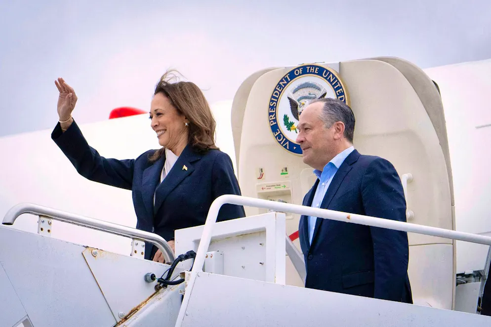 US presidential candidate-elect Kamala Harris with her husband, Doug Emhoff. He could become the first "First Gentleman" in the White House.