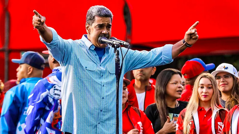 President Nicolas Maduro speaks during his final campaign rally. Photo: Jeampier Arguinzones/dpa