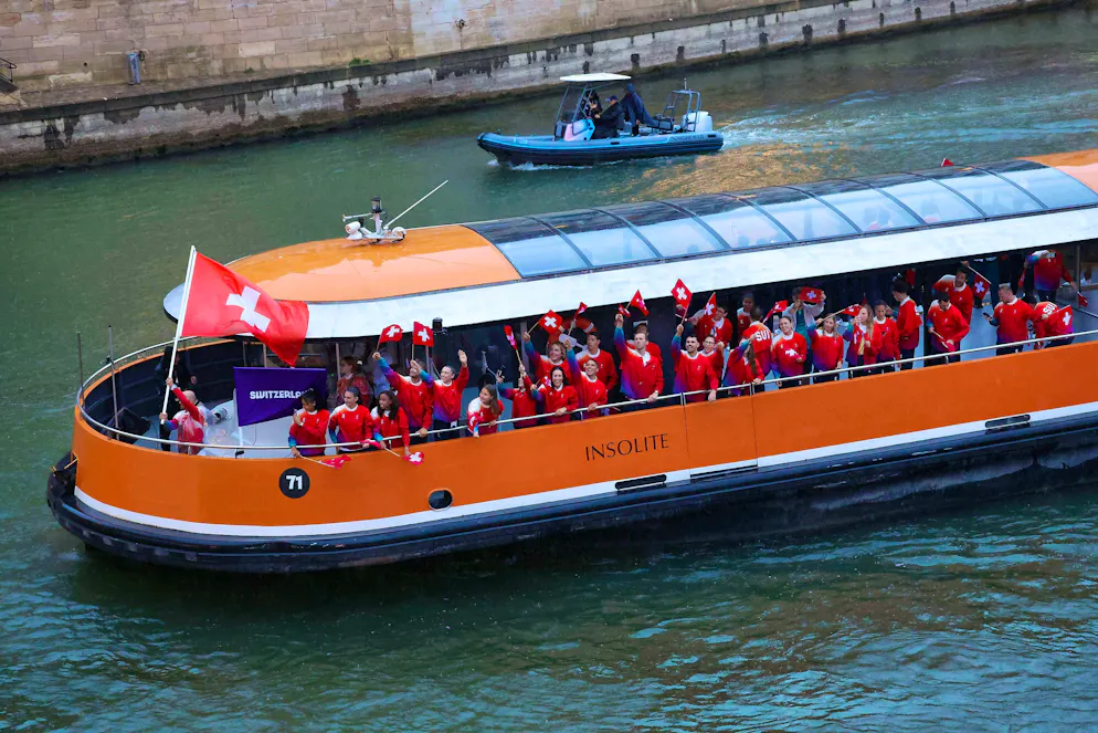 Olympic Opening Ceremony. The boat of the Swiss delegation.