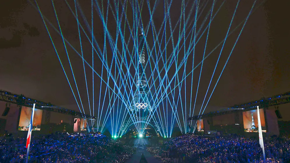 Olympic Opening Ceremony. The Eiffel Tower was spectacularly staged.