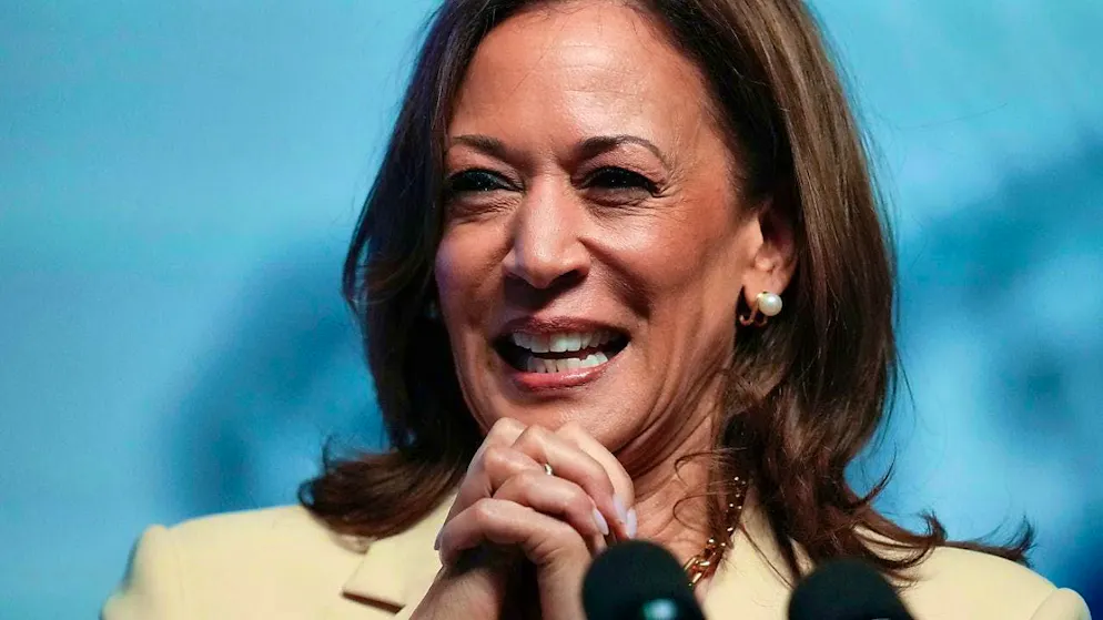 US Vice President and Democratic presidential candidate Kamala Harris speaks during the Grand Boule of Zeta Phi Beta Sorority, Inc. photo: Darron Cummings/AP