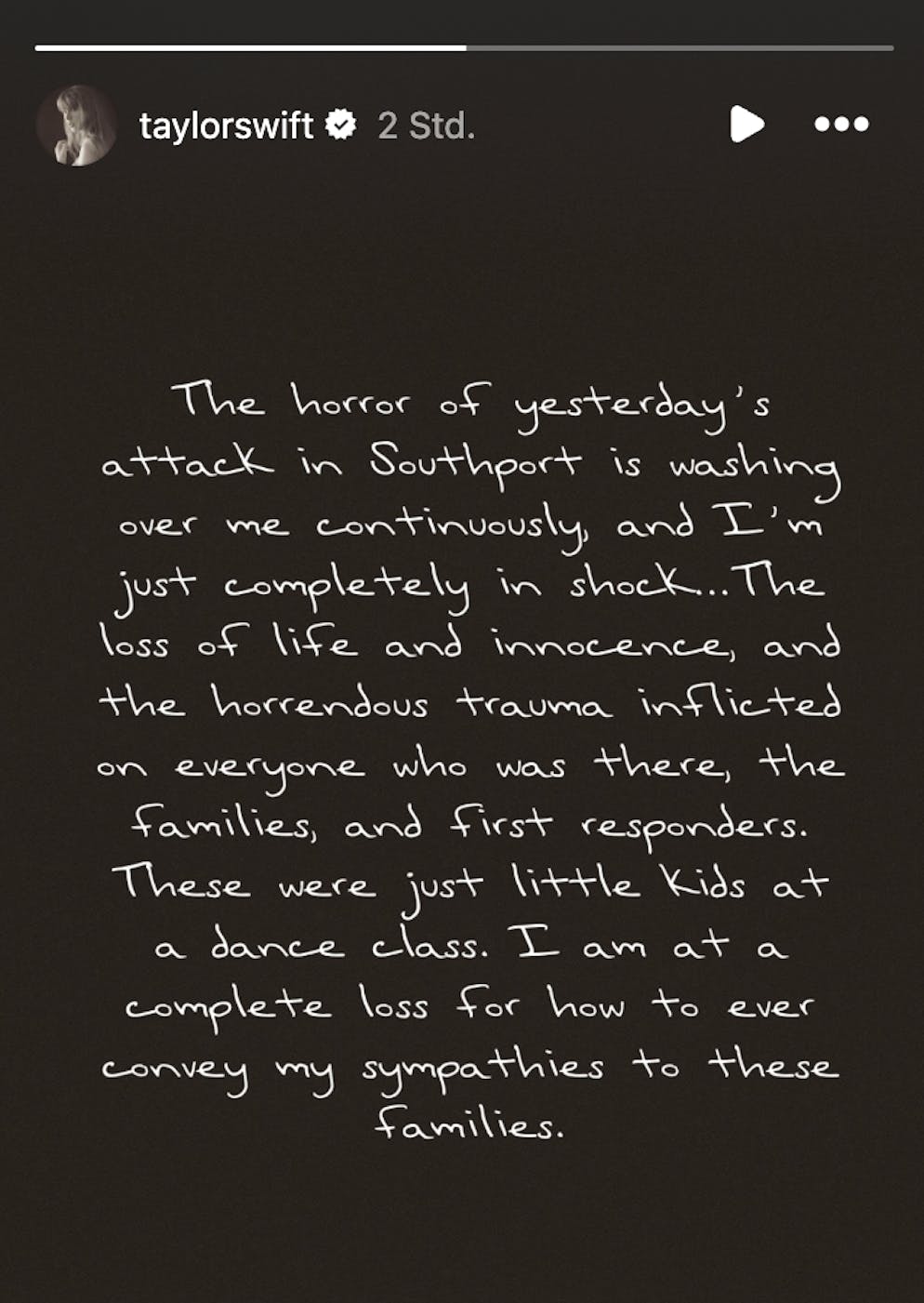 Taylor Swift hat sich in einer Instagram-Story zum Anschlag in Southport geäussert.