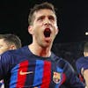 epa10532887 FC Barcelona's midfielder Sergi Roberto celebrates after scoring the 1-1 goal during the Spanish LaLiga soccer match between FC Barcelona and Real Madrid, in Barcelona, Spain, 19 March 2023. EPA/Toni Albir