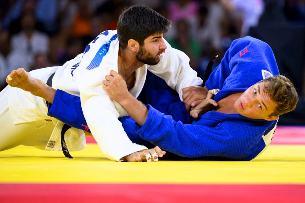 Daniel Eich (in blu) contro il numero 2 al mondo, il georgiano Ilia Sulamanidze