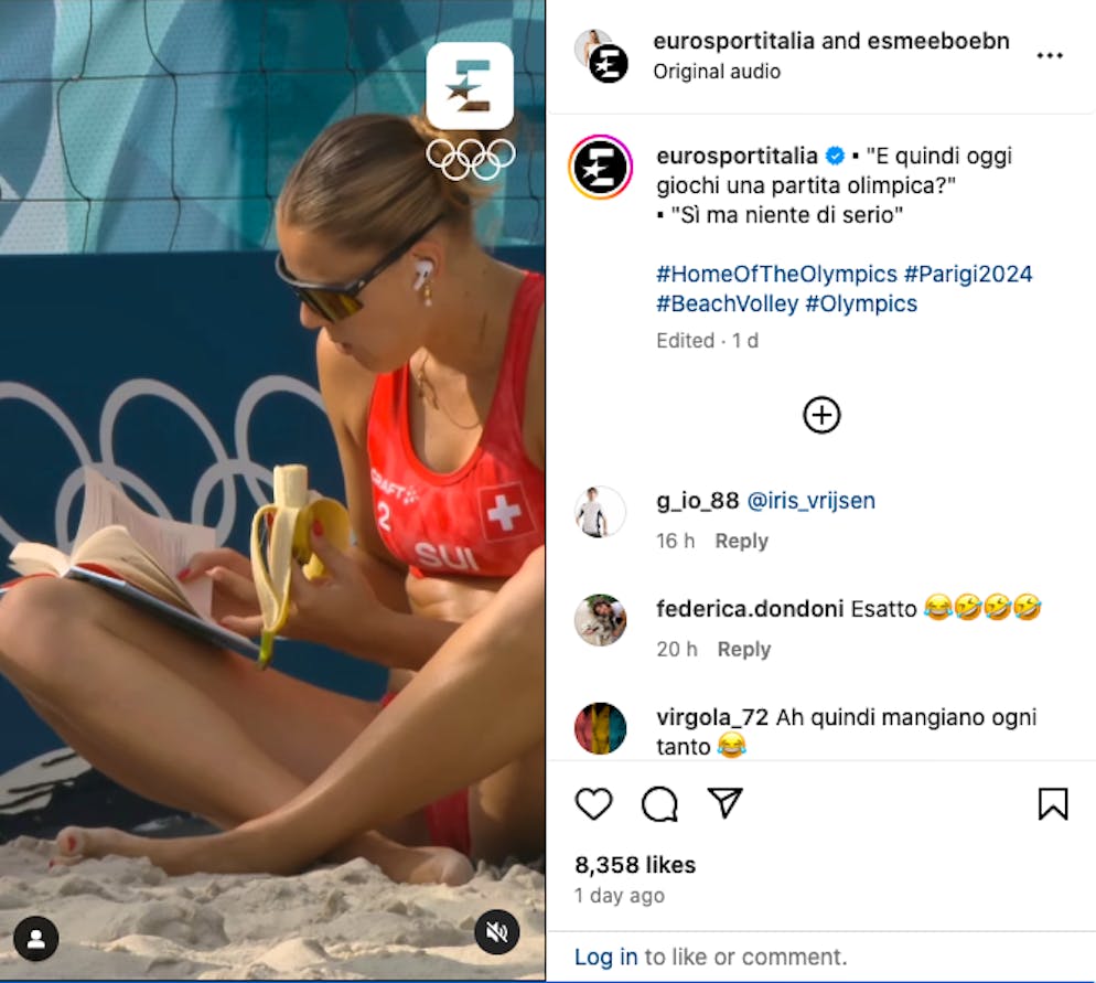 Boebner si concede una pausa sulla sabbia olimpica.