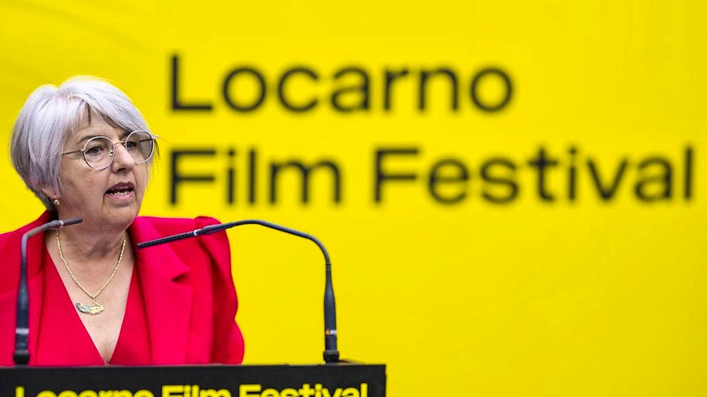 Minister of Culture Elisabeth Baume-Schneider during her opening speech at the Locarno Film Festival.