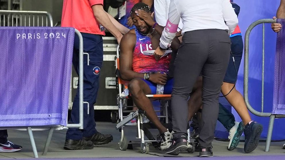 Noah Lyles musste nach dem Rennen über 200 m mit einem Rollstuhl weggebracht werden. Er wird in Paris in den Staffelrennen nicht antreten.