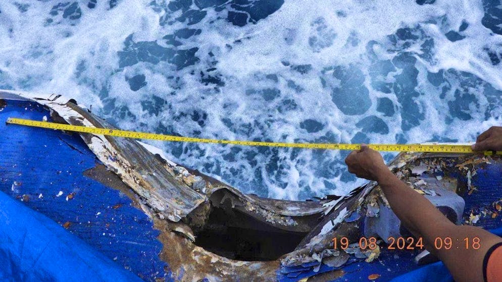 In a picture provided by the Philippine Coast Guard, the damage to one of the Philippine Coast Guard vessels can be seen. (August 19, 2024)