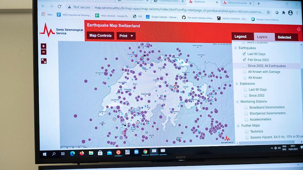 Una carta con le scosse, perlopiù deboli, di terremoto degli ultimi anni in Svizzera  (immagine d'archivio)