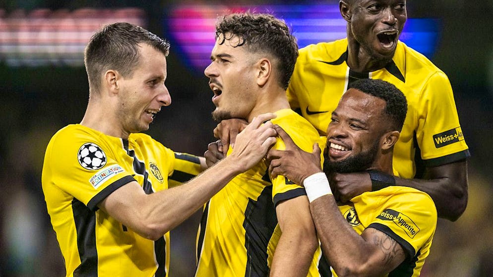 YB attacker Filip Ugrinic is cheered after scoring to make it 3-2 in the play-off first leg against Galatasaray