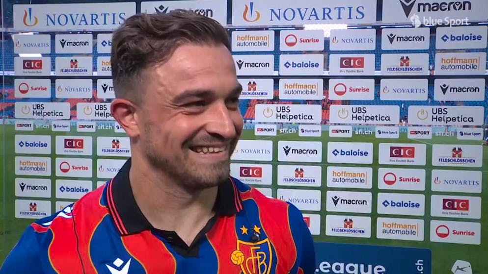 Free kick in the video. Shaqiri misses goal with first touch of the ball: 