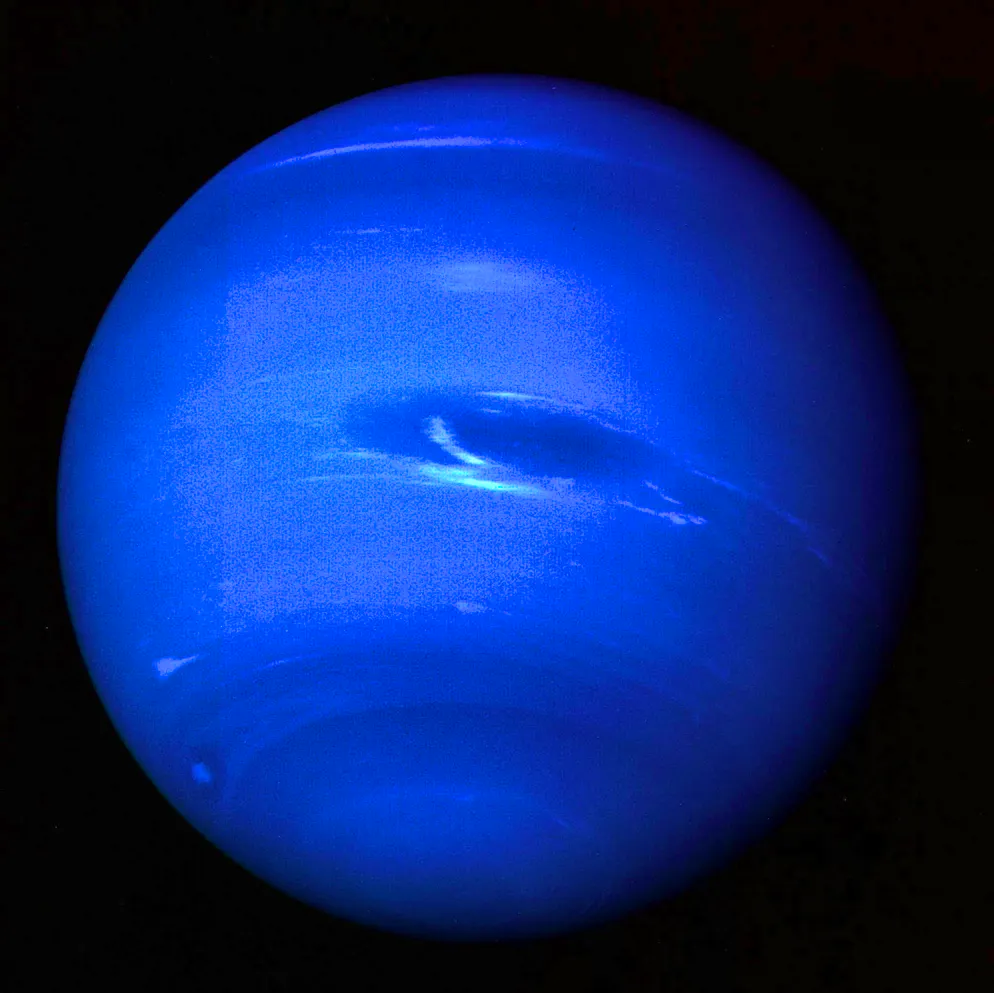 Neptune is the furthest planet from the Sun and is not visible to the naked eye from Earth. The blue planet has no solid surface - the atmosphere consists mainly of hydrogen and helium.