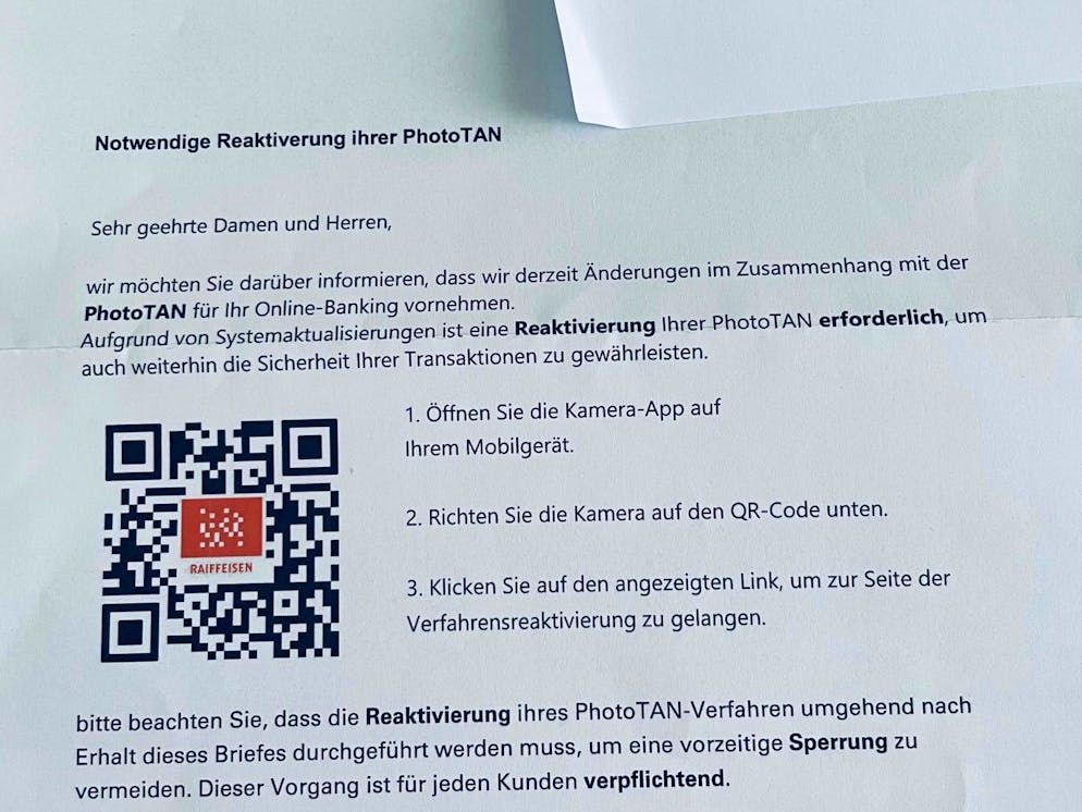Dieser Brief stammt nicht von Raiffeisen – und sollte entsorgt werden. 