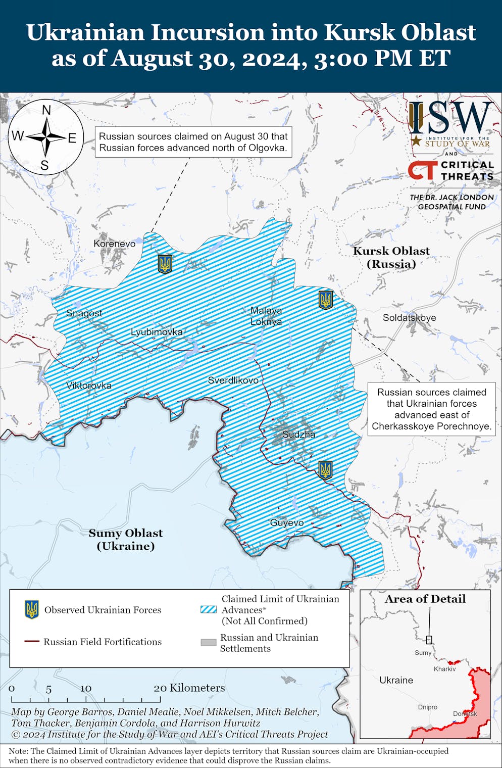 Situation map of Kursk from August 30th.