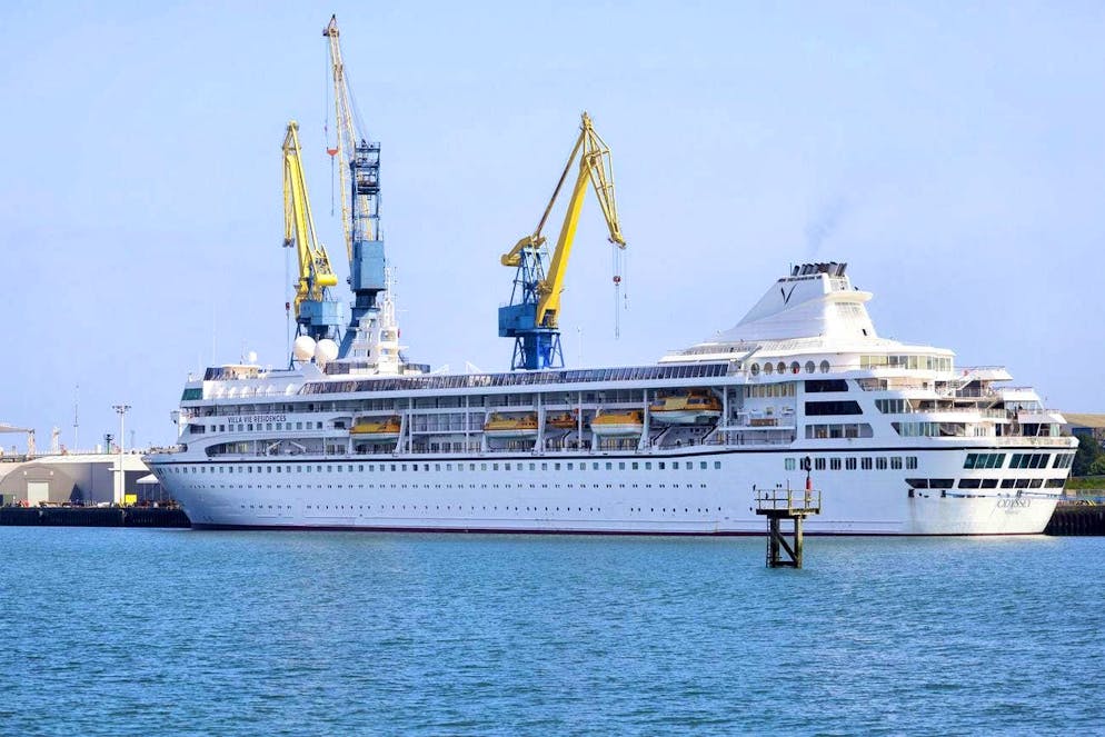 The cruise ship Odyssey has been undergoing repairs in Belfast harbor for months.