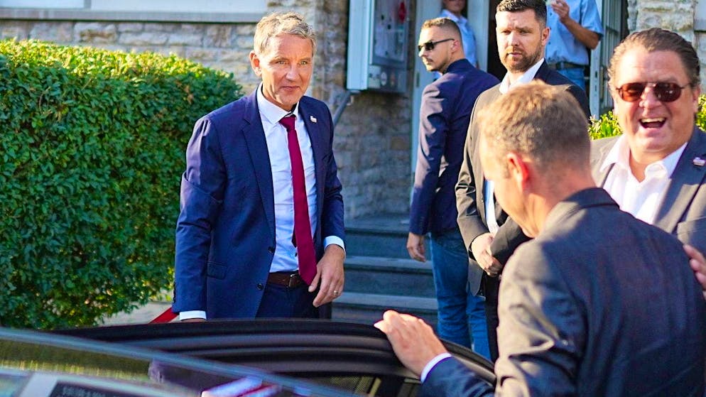 Björn Höcke, party and parliamentary group leader of the AfD in Thuringia, arrives at the AfD election party in Erfurt.