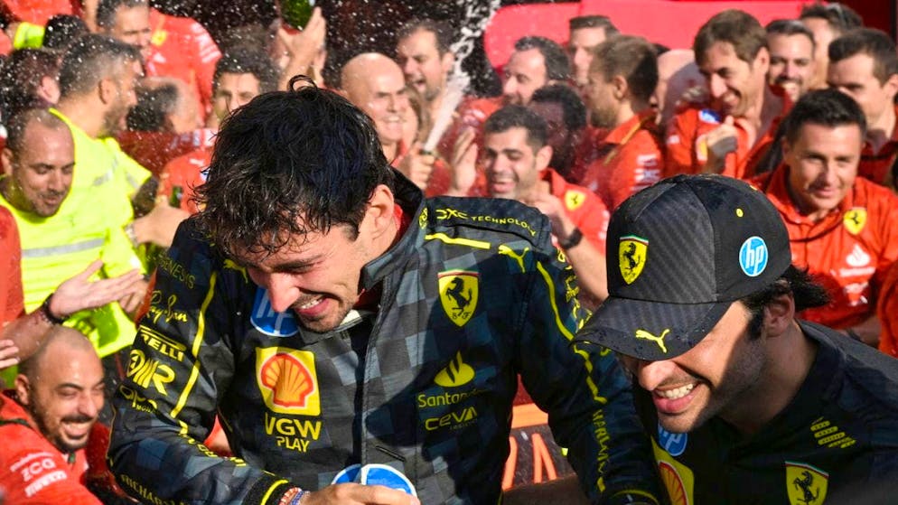 Leclerc creates high spirits at Monza - Gallery. Charles Leclerc celebrates with teammate Carlos Sainz