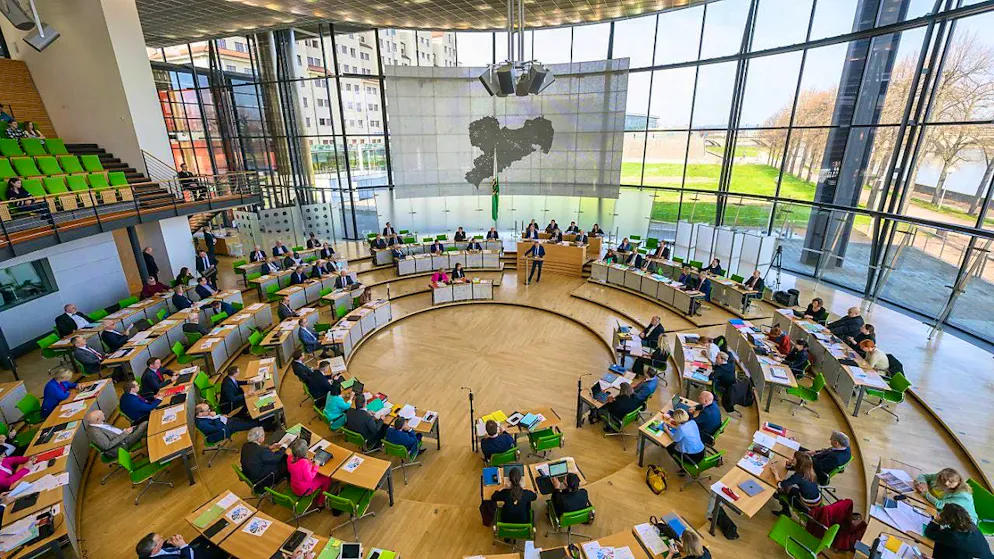 ARCHIVE - View of the plenary chamber during a session of the Saxon state parliament. Photo: Robert Michael/dpa