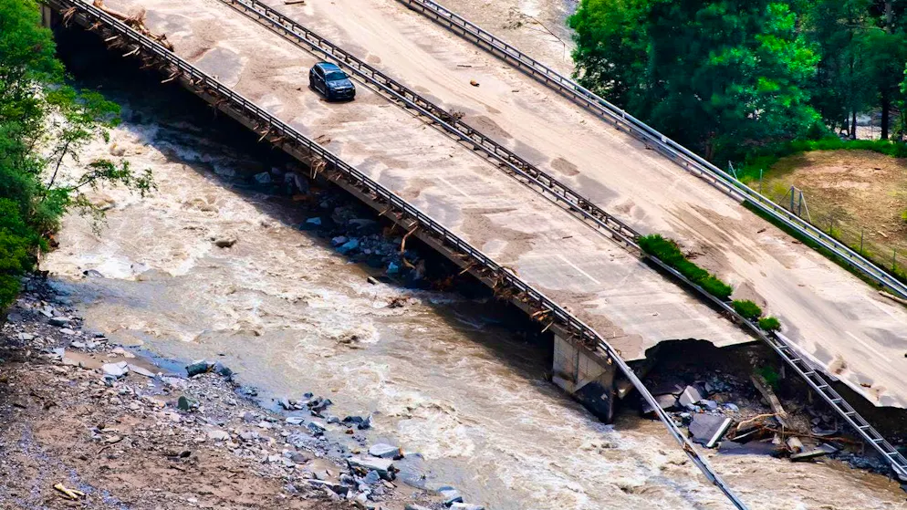 The collapsed section of the A13 between Lostallo and Soazza. (June 22, 2024)