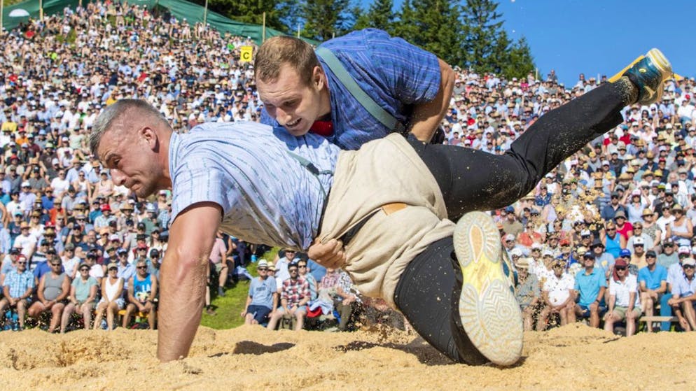 Anniversary Swiss Wrestling Festival in Appenzell. Giger against Wicki, Staudenmann against Schlegel