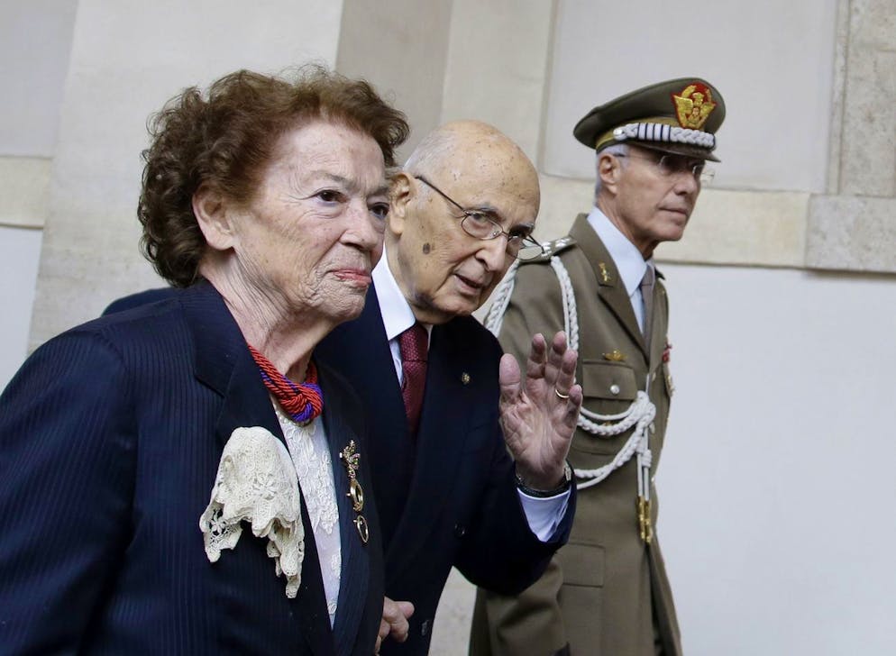 Clio Napolitano, insieme al marito Giorgio, nel 2015. (AP Photo/Gregorio Borgia)