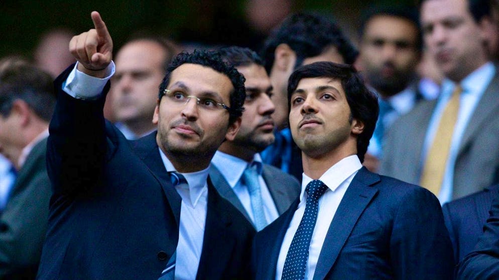 Manchester City's owner Sheikh Mansour (right) and chairman Khaldoon Al Mubarak must explain themselves for their financial dealings at the English top-flight club.