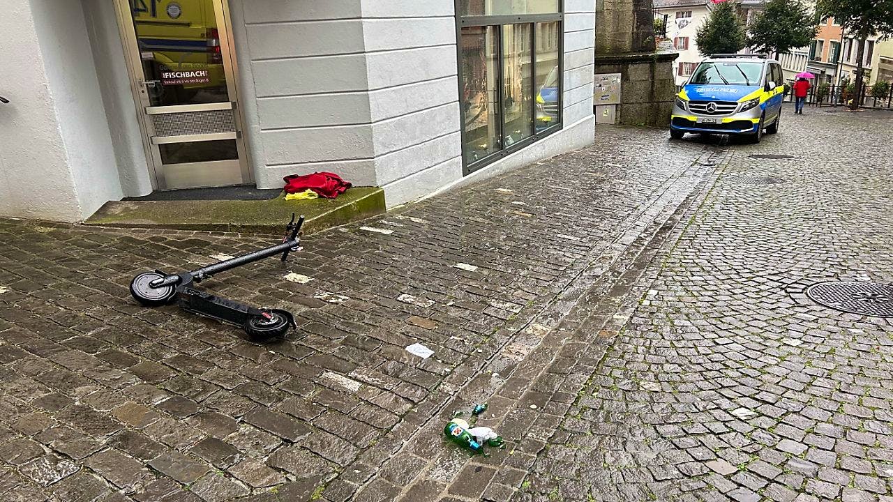 Northern Switzerland. Man involved in accident with e-scooter in old town of Bremgarten AG