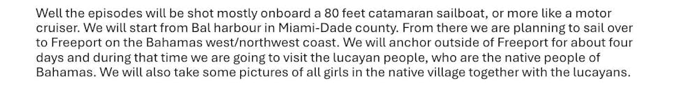 Le voyage commence à Miami. C'est finalement aux Bahamas qu'ils passeront quatre jours.