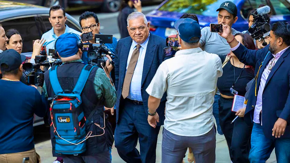 Frank Perez (M), attorney for drug kingpin Ismael "El Mayo" Zambada, leaves federal court in Brooklyn. Photo: Corey Sipkin