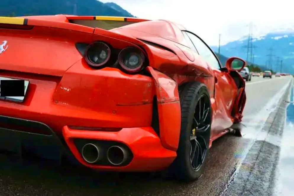 The Ferrari was totaled in the accident. (Image source: Glarus cantonal police)