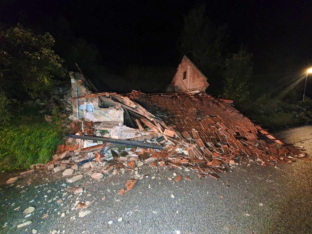 Tempête Boris en Autriche. Une cave à vin effondrée, le dimanche 15 septembre 2024 à Ederding.