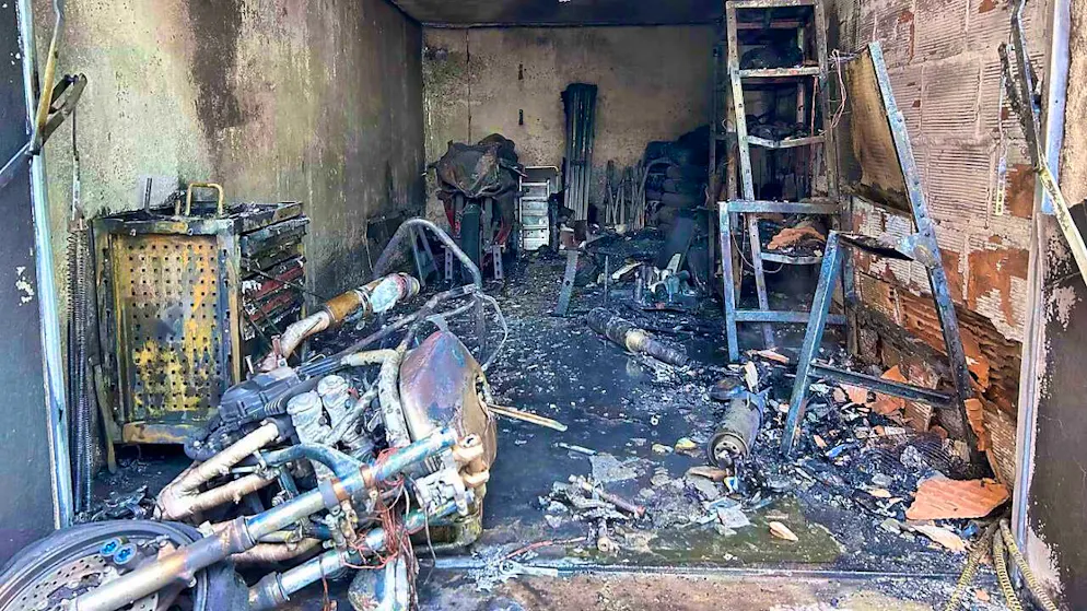 The garage and its contents were completely destroyed by the fire.