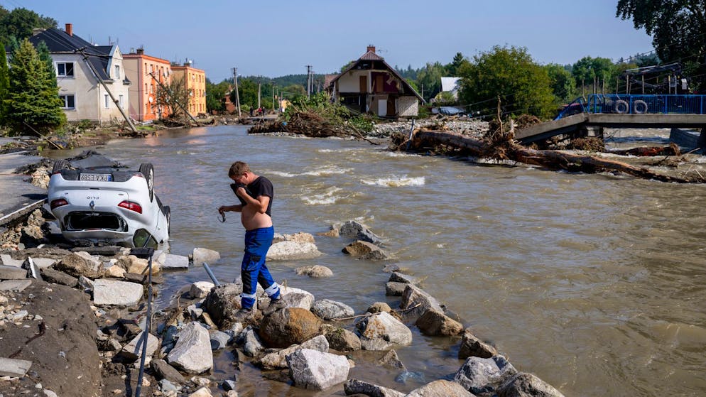 Ein Blick auf die Folgen des Hochwassers im Dorf Kobyla nad Vidnavkou.