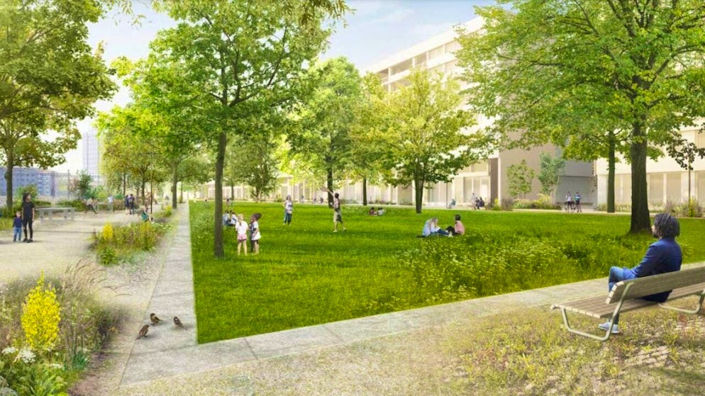 This visualization shows the planned Saint-Louis-Park on the Lysbüchel site.