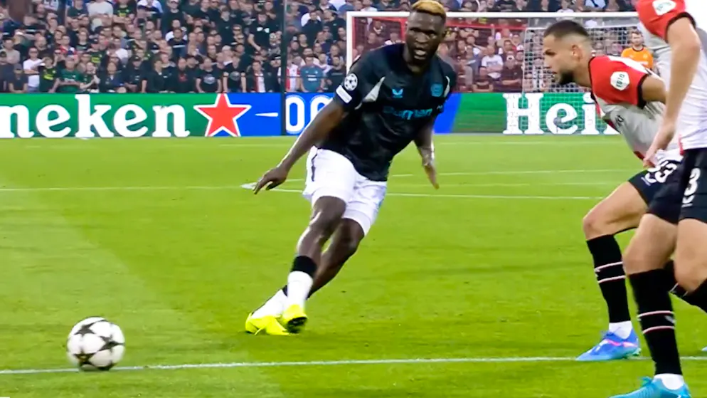 Leverkusen striker with a stroke of genius. You have to see this snotty Boniface dream pass