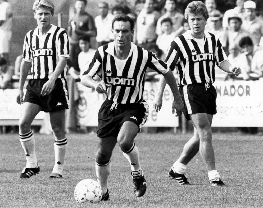 1989: con la maglia della Juventus, Salvatore "Totò" Schillaci (centro) Giancarlo Marocchi (sinistra) e Oleksandr Zavarov