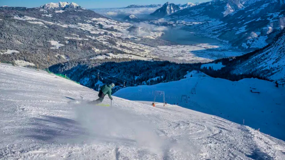 View down into the valley from the higher part of the Mörlialp ski area.