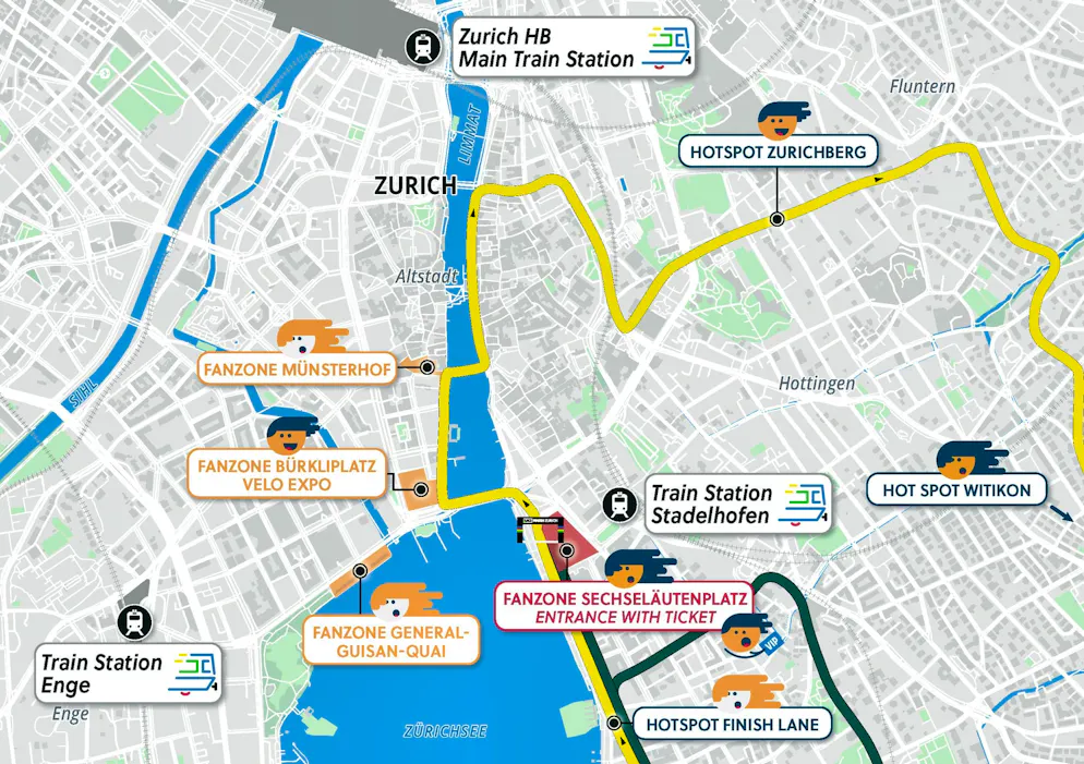 The fan zones of the World Cycling Championships in and around Zurich at a glance.